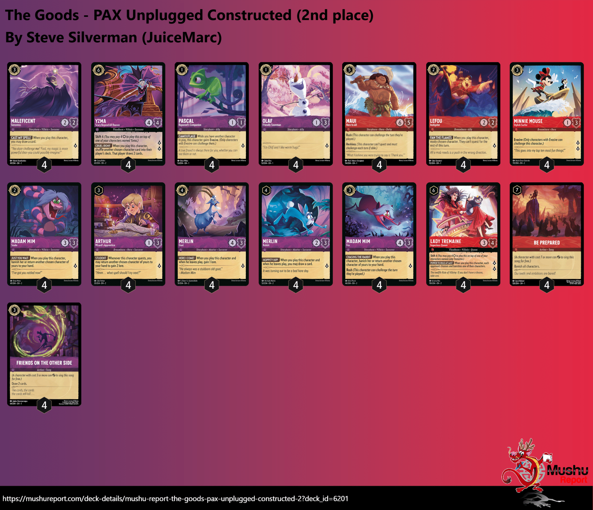 PAX Unplugged BO1 Decklists Mushu Report Disney Lorcana News & Updates